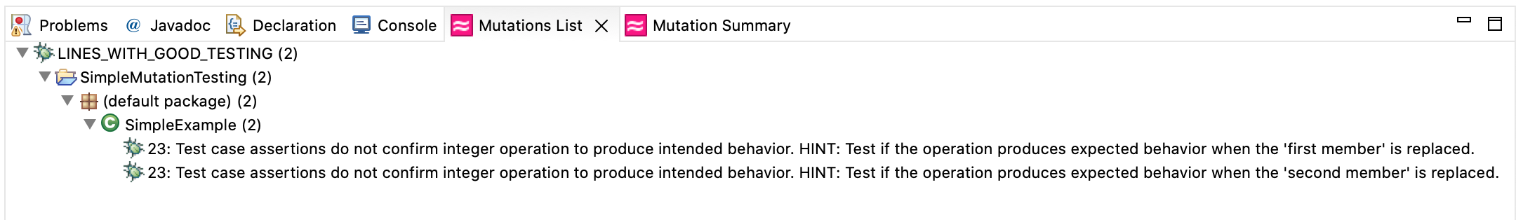 Example Code 1: Arithmetic Operation Mutant with test cases