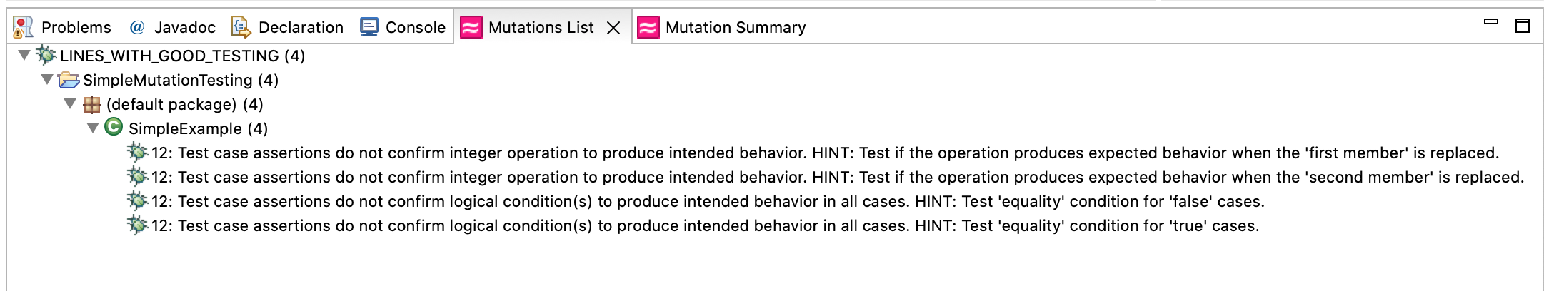 Example Code 3: Multiple Mutants in One Statement with test cases