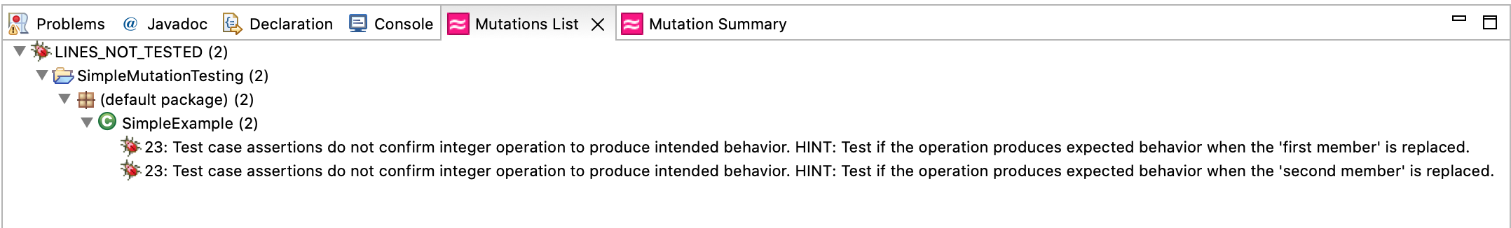 Example Code 1: Arithmetic Operation Mutant without test cases