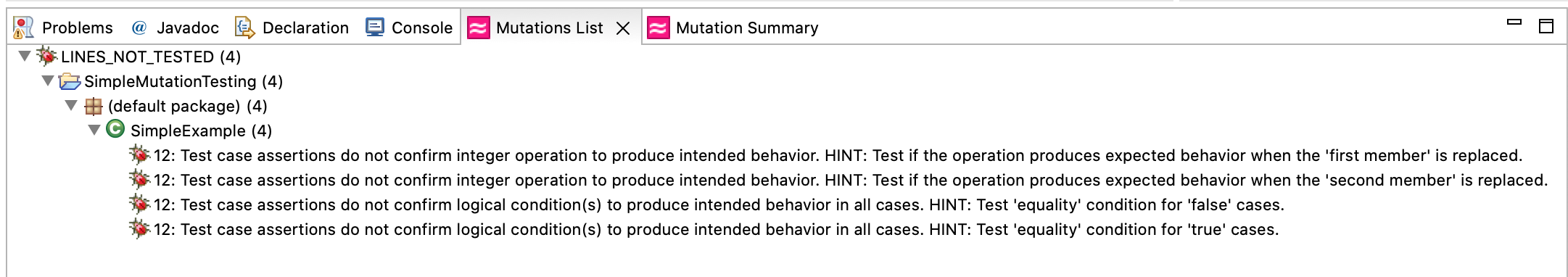 Example Code 3: Multiple Mutants in One Statement without test cases